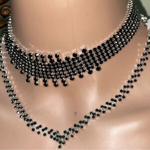 FREE PEOPLE BLACK RHINESTONE DOBLE CHOKER NECKLACE SILVER TONE SATURDAY NIGHT
